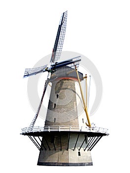 Old Dutch Historic Windmill Isolated On White