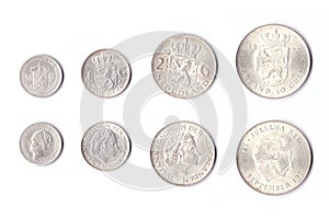 Old Dutch silver coins isolated on white
