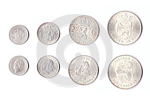 Old Dutch silver coins isolated on white photo