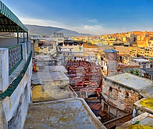 Old dye-houses in a historical part of the city of Fes