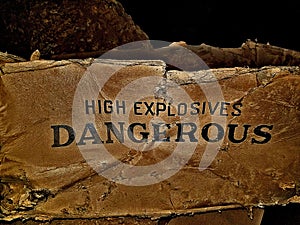 Old dangerous high explosives box photo