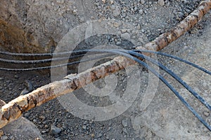 A old earth cable, and new in-ground cable.