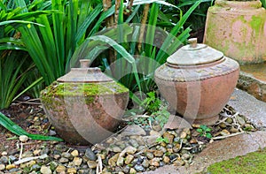 Old earthenware in garden