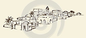 Old eastern city. Vector drawing