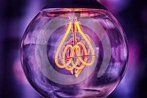 Old edison light bulb glowing in the dark