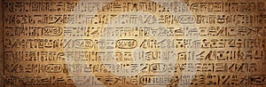 Old Egyptian hieroglyphs on an ancient background. Wide historical background. Ancient Egyptian hieroglyphs as a symbol of the