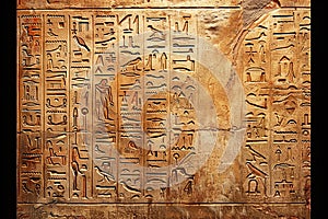 Old Egyptian hieroglyphs on an ancient background. Wide historical background. Ancient Egyptian hieroglyphs as a symbol of the