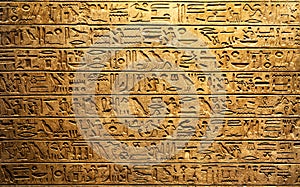 Old Egyptian hieroglyphs on an ancient background. Wide historical and culture background. Ancient Egyptian hieroglyphs as a