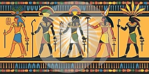 Old Egyptian inscriptions and illustrations as a background. AI generative