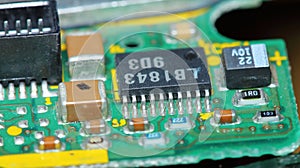 electonic circuit board for computer in macro photography for electric background photo