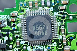 electonic circuit board for computer in macro photography for electric background photo
