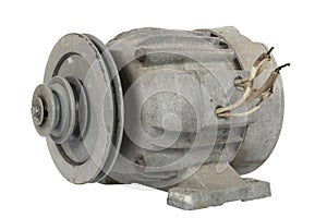 Old electric motor with a pulley (isolated)