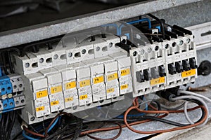 Old electric switch cut out, a device that automatically breaks an electric circuit. photo