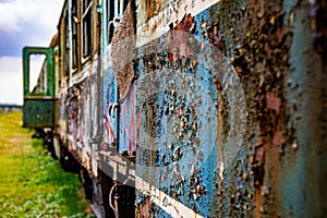 Old electric train wagon perspective background