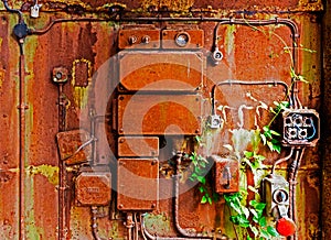 Old electrical panel on iron wall