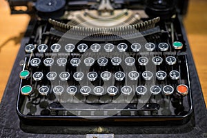 Old electromechanical typewriter closeup photo