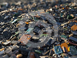 Old electronic devices, chipsets. E waste and recycling concept photo
