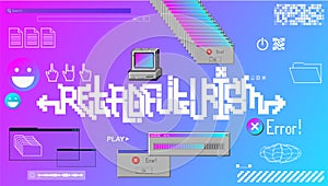 Old elements interface. Retro vaporwave desktop with user interface elements