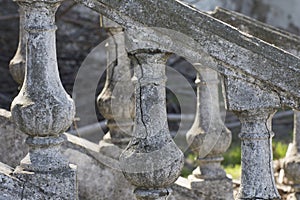 Old elements of a marble staircase in an old castle. Reconstruction of architectural monuments