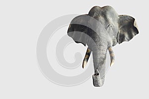 Old elephant standing wooden statue on grey background, object, animal, fashion, modern, copy space