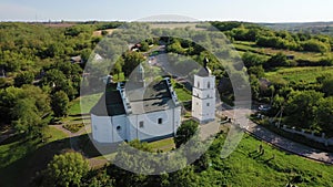 Old Elias church in Subotiv, Cherkasy region. Aerial orbiting view