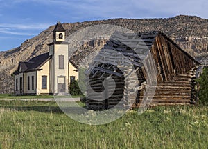 Old Emery Meeting House and settler cabin