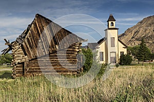 Old Emery Meeting House and settler cabin photo