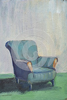 Old empty armchair in the room oil painting