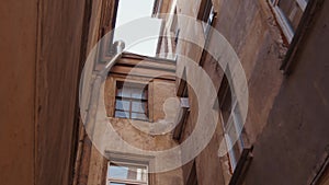 Old empty courtyard is a well in the center of the city. Panorama