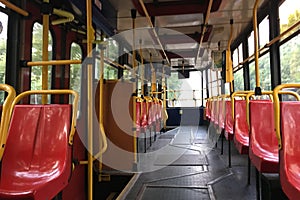 An old empty tram with no people in the cabin