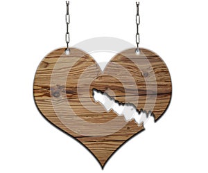 Old empty wooden sign broken heart