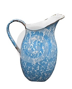 Old enamel metal pitcher isolated