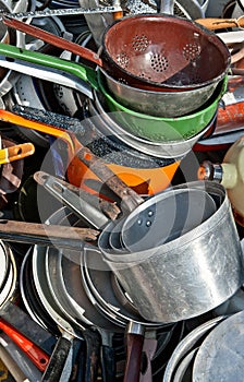 Old enameled and aluminum cookware