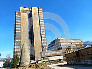 Old Energoinvest building of steel and glass facade in Sarajevo