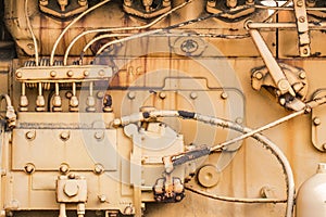 Old engine of heavy truck closeup grunge rusty