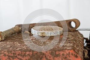 Old engine motor of water pump.