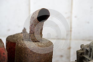 Old engine motor of water pump.