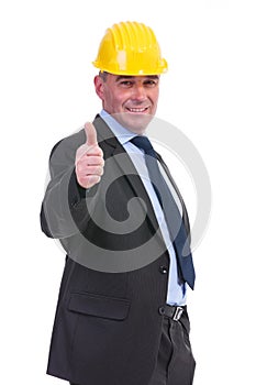 Old engineer shows thumbs up