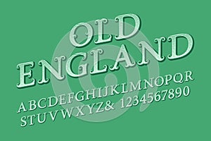 Old England letters and numbers in vintage style. Isolated english alphabet