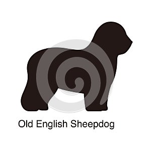 Old English Sheepdog dog silhouette, side view, vector illustration