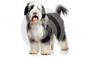 Old English Sheepdog Dog Stands On A White Background