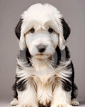 Old English Sheepdog puppy dog portrait