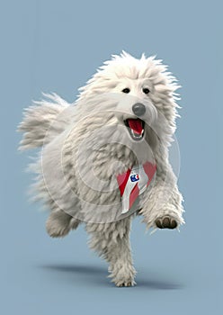 Old English Sheepdog running and jumping.