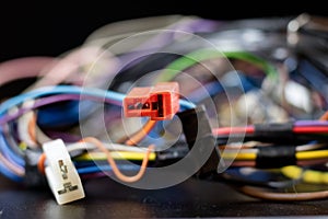 Old entangled cables, electronics and old cable connectors on a