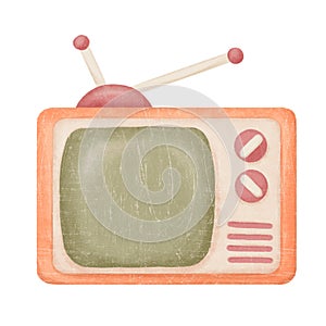 Old entertainment television. Retro tube tv illustration, color vintage television media