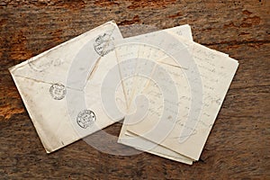 Old Envelope and Letter on a original 1800s wooden background