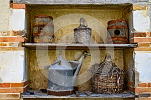 Old equipment for making champagne sparkling wine from chardonnay and pinor noir grapes in Epernay, Champagne, France