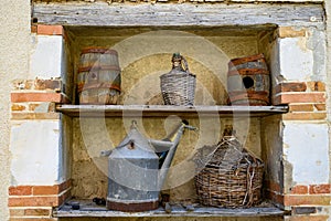 Old equipment for making champagne sparkling wine from chardonnay and pinor noir grapes in Epernay, Champagne, France