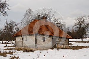 Old ethno houses in a village photo