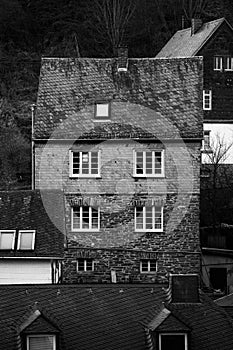 Old european house in black and white in monschau germany